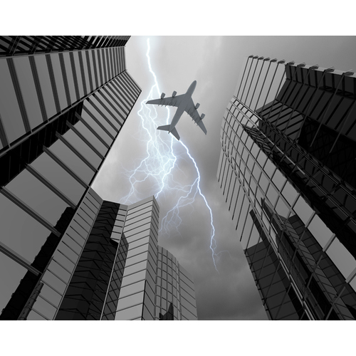 Fototapety DecoMania Fototapeta Samolot nad miastem F6065